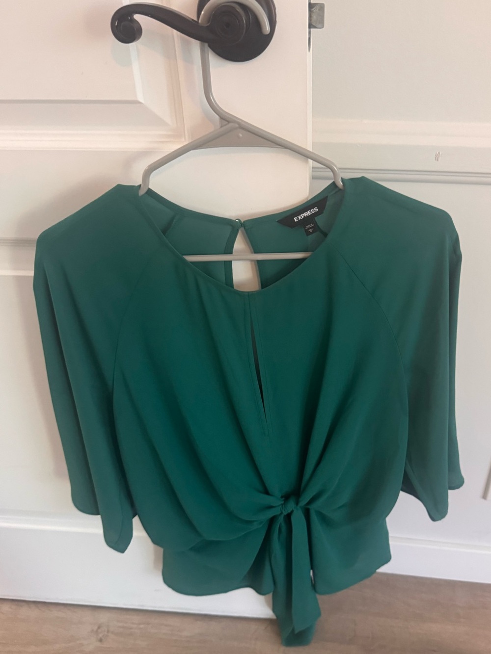 Express Green Front Tie Keyhole Blouse